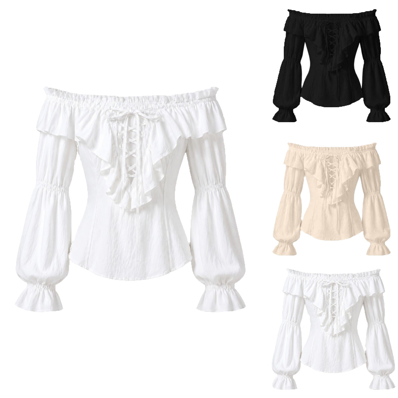 Medieval Gothic Lace Up Pirate Shirt - Camicia da Pirata per Donne, Stile