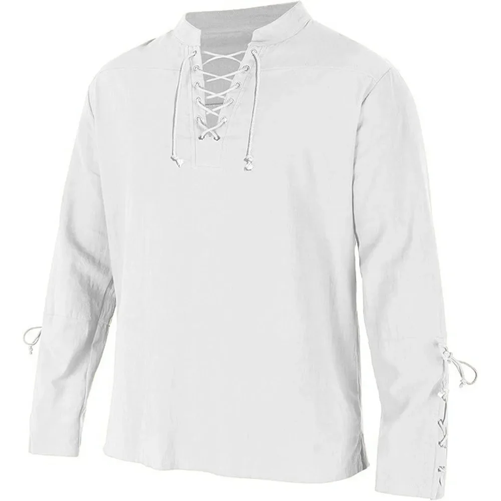 Medieval Gothic Lace Up Pirate Shirt - Camicie a maniche lunghe da uomo