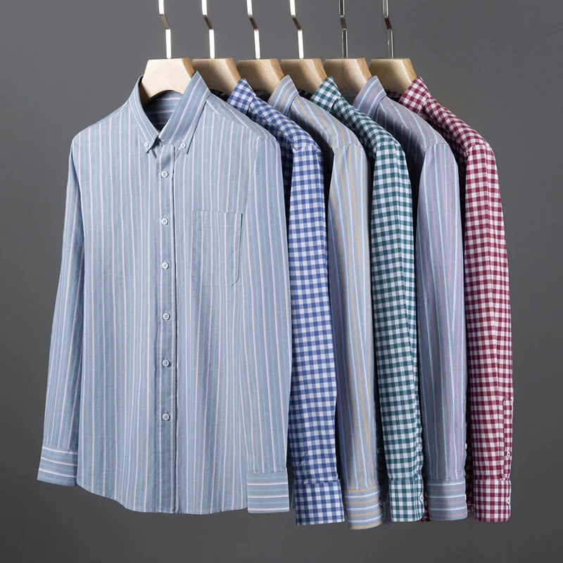 Oxford Cotton Casual Shirt Business - Camicia da uomo a maniche lunghe
