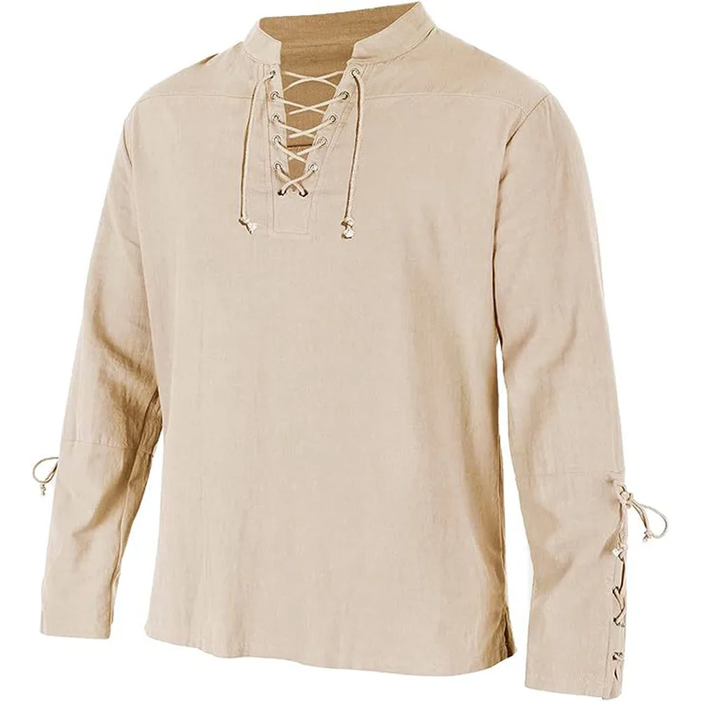 Medieval Gothic Lace Up Pirate Shirt - Camicie a maniche lunghe da uomo