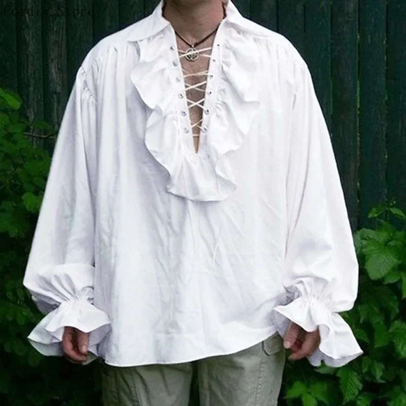 Medieval Gothic Lace Up Pirate Shirt - S-5XL Pirata medievale Costume da vampiro