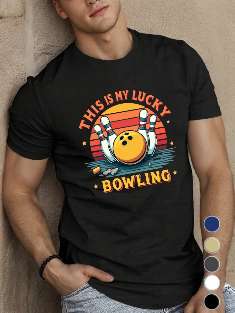 Short Sleeve Bowling Shirt Retro - T-shirt da uomo girocollo in cotone