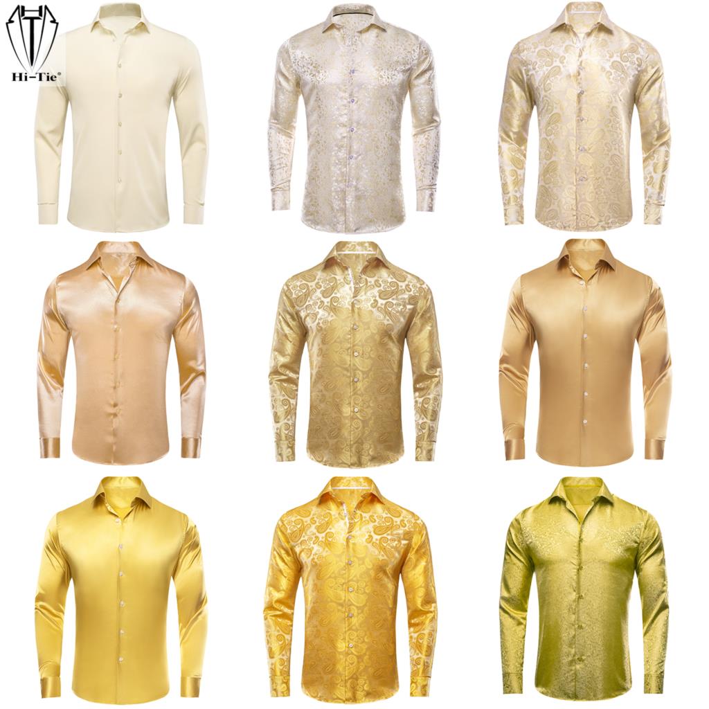 Mens Satin Silk Dress Shirt - Camicie da uomo in seta Champagne