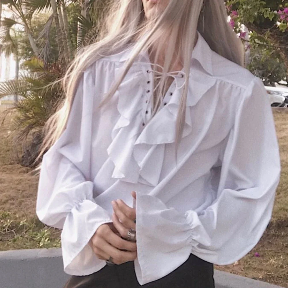Medieval Gothic Lace Up Pirate Shirt - Camicia da uomo pirata Vampiro Principe