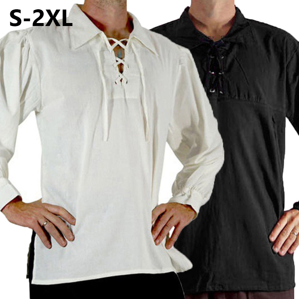 Medieval Gothic Lace Up Pirate Shirt - Costume da uomo medievale rinascimentale Camicia