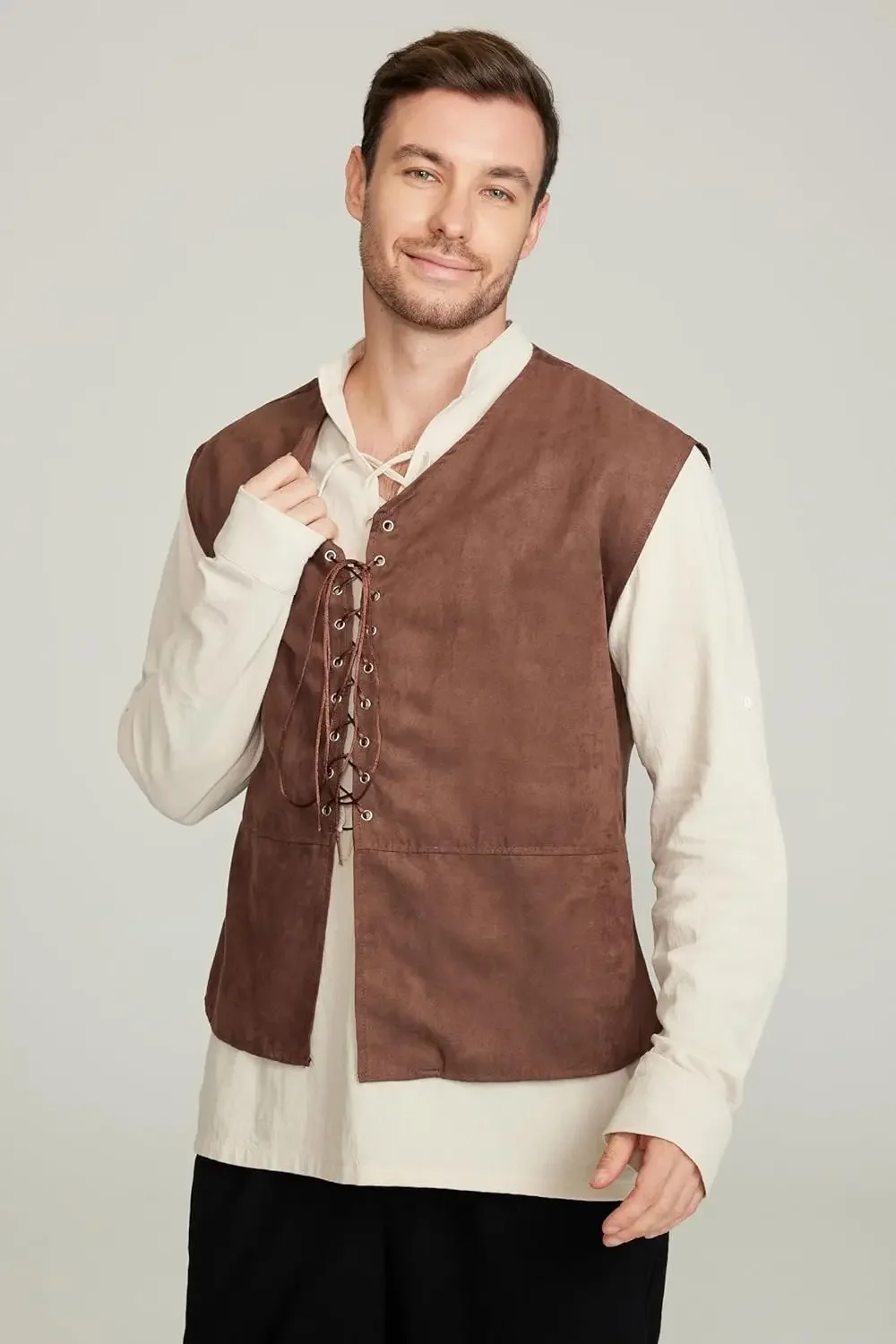 Set da 2 pezzi: Gilet da pirat - Medieval Gothic Lace Up Pirate Shirt recensione e prezzo