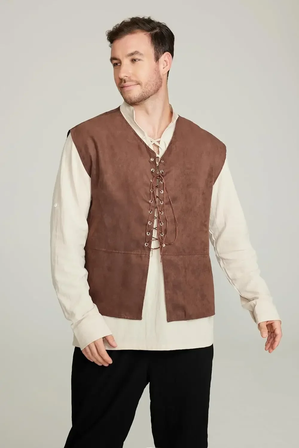 Set da 2 pezzi: Gilet da pirat - Medieval Gothic Lace Up Pirate Shirt recensione e prezzo
