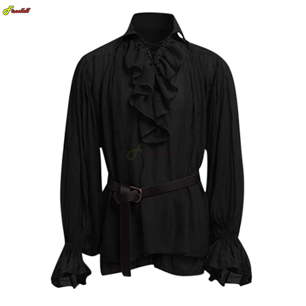 Mens Halloween Lace Up Pirate  - Medieval Gothic Lace Up Pirate Shirt recensione e prezzo