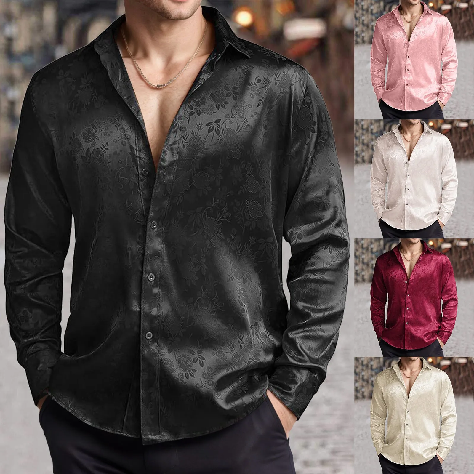 Camicia elegante da uomo in ra - Mens Satin Silk Dress Shirt recensione e prezzo
