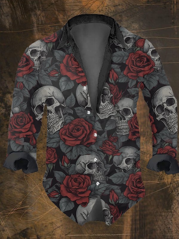 Halloween uomo Dark Skull Prin - Vintage Hawaiian Floral Shirt recensione e prezzo