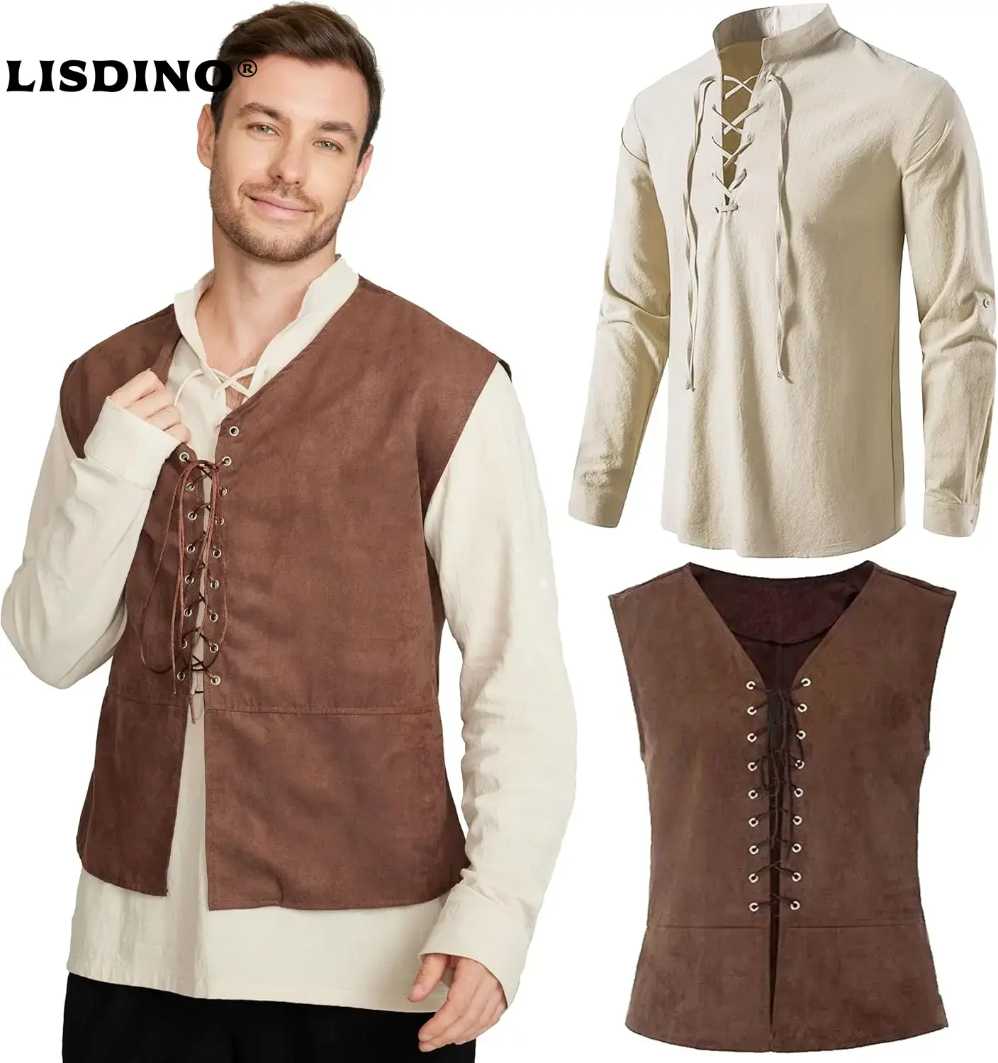 Set da 2 pezzi Gilet da pirata - Medieval Gothic Lace Up Pirate Shirt recensione e prezzo