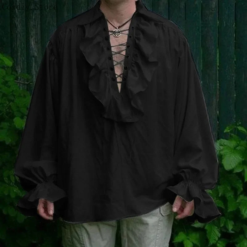 S-5XL Pirata medievale Costume - Medieval Gothic Lace Up Pirate Shirt recensione e prezzo