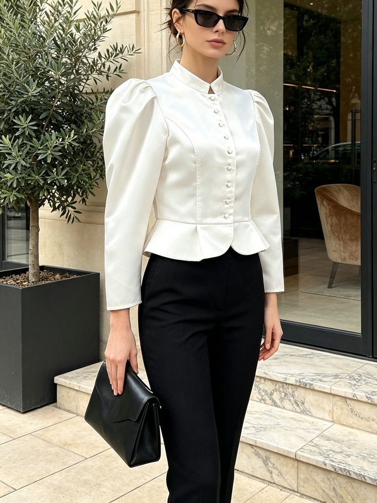 Camicetta Peplum a Maniche Lun - Mandarin Collar Formal Shirt Slim Fit recensione e prezzo
