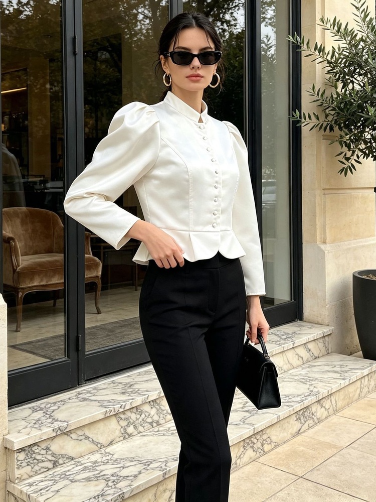 Camicetta Peplum a Maniche Lun - Mandarin Collar Formal Shirt Slim Fit recensione e prezzo