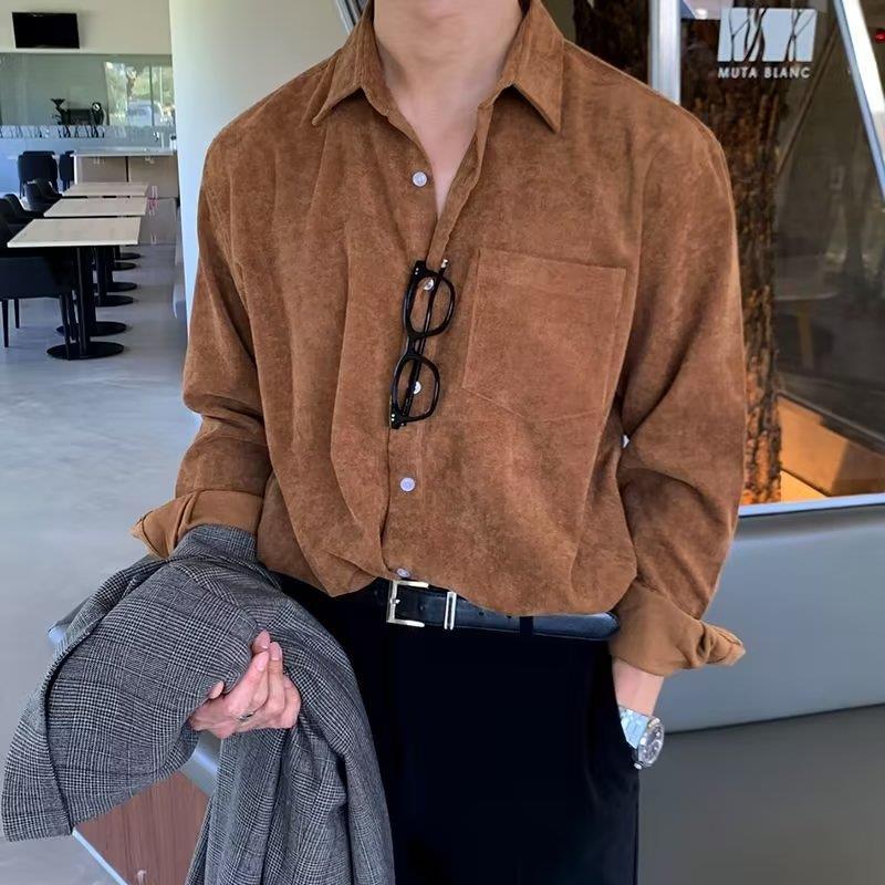 Camicie nere a maniche lunghe  - Corduroy Button Up Shirt Men recensione e prezzo