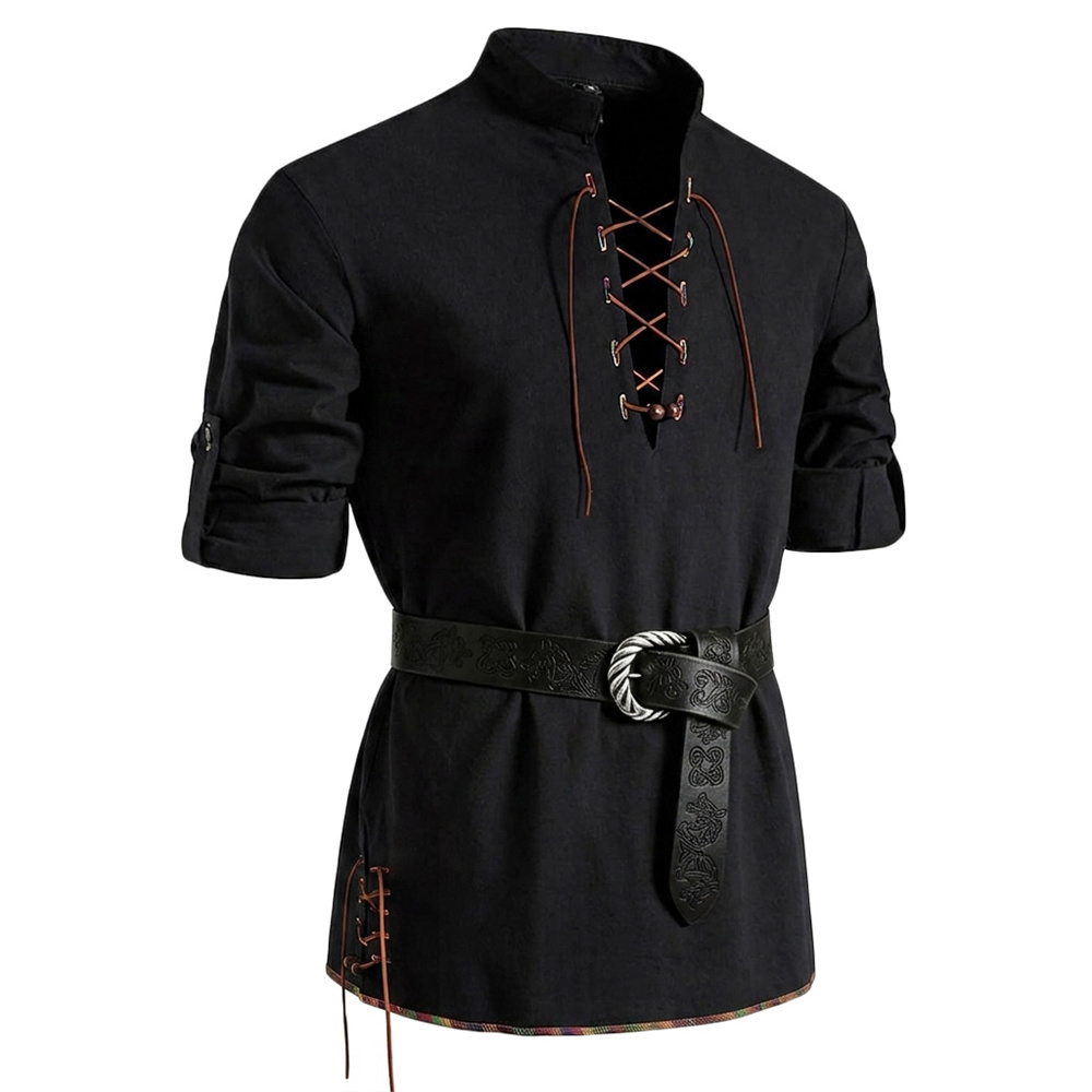 Camicia Vintage da Uomo in Cot - Medieval Gothic Lace Up Pirate Shirt recensione e prezzo