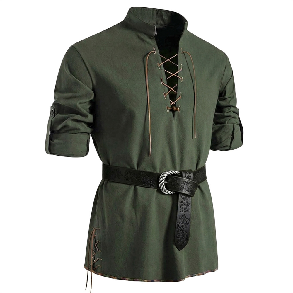 Camicia Vintage da Uomo in Cot - Medieval Gothic Lace Up Pirate Shirt recensione e prezzo