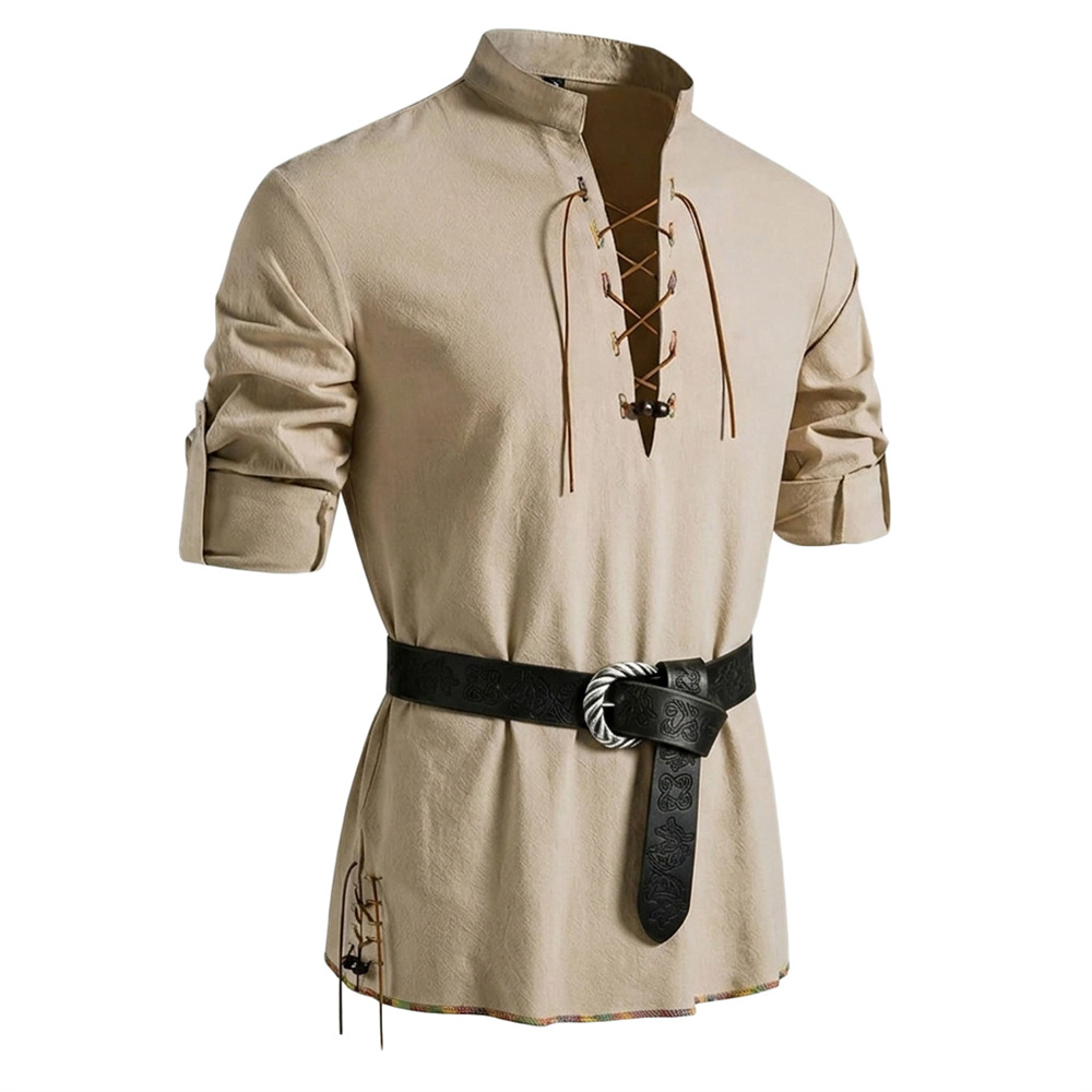 Camicia Vintage da Uomo in Cot - Medieval Gothic Lace Up Pirate Shirt recensione e prezzo